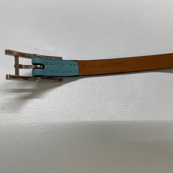Hermes Hapi 3 Leather Wrap Bracelet Malachite blue Green Swift with Silver small - Picture 7 of 11